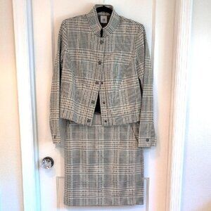 CAbi Houndstooth Baron Jacket #4496 M & Skirt (8)Set Career Suit Knit Blazer EUC
